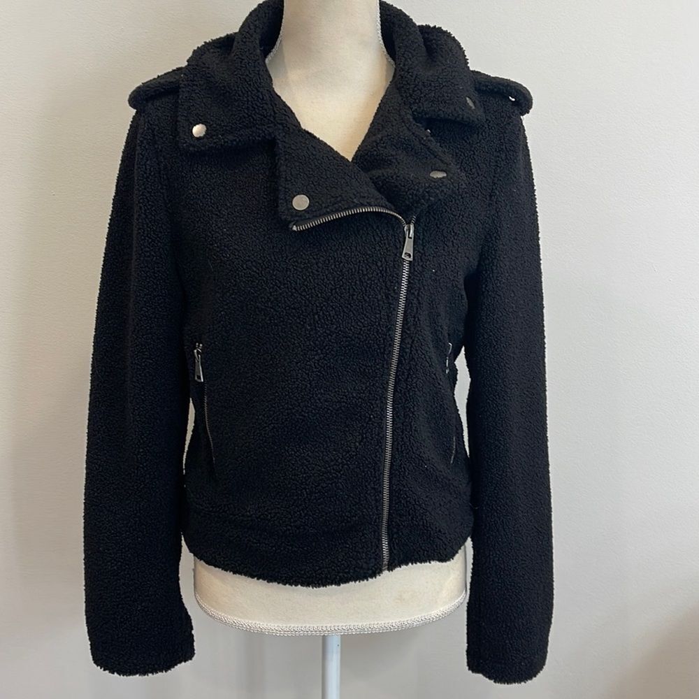 Max Studio Black Sherpa Bomber Jacket